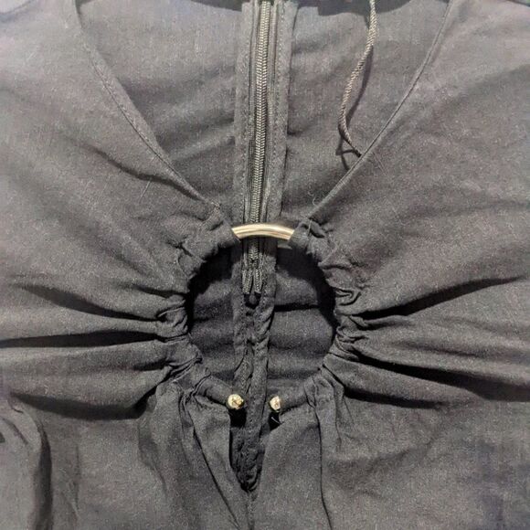 Rare Zara Metal Loop Linen Black Long Sleeve Crop Top - Picture 11 of 12